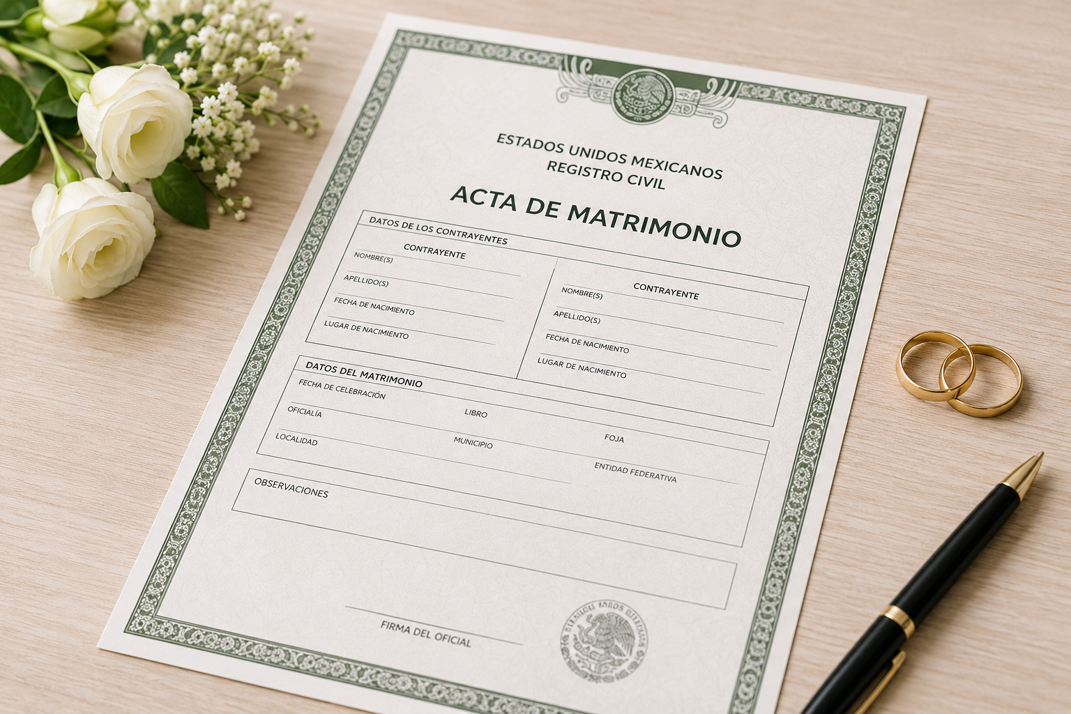Acta de matrimonio en línea del Registro Civil